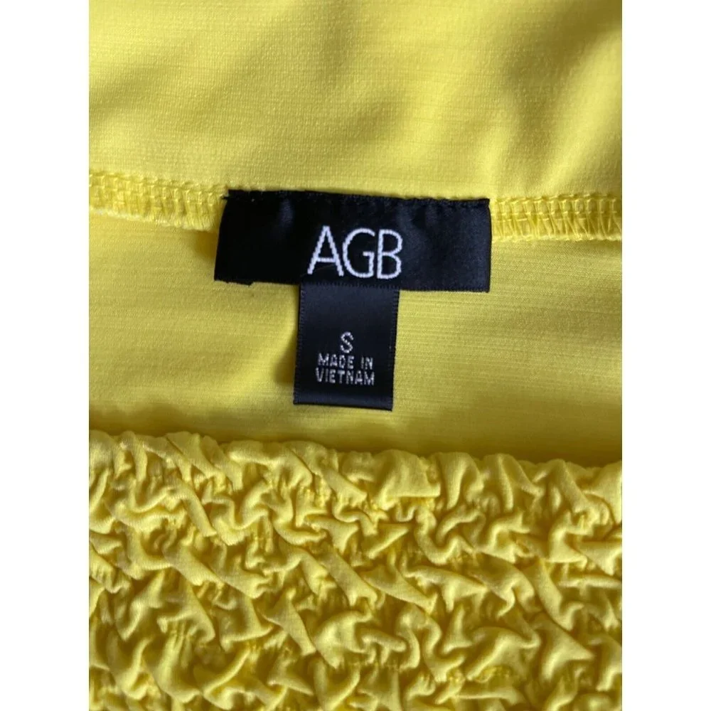 AGB Blouse Womens Size Small S 3/4 Sleeve Solid Yellow Stretch Top Square Neck - Picture 8 of 8